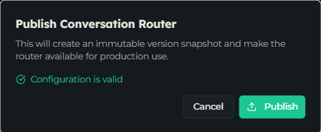 The publish dialog showing the validation result before confirming