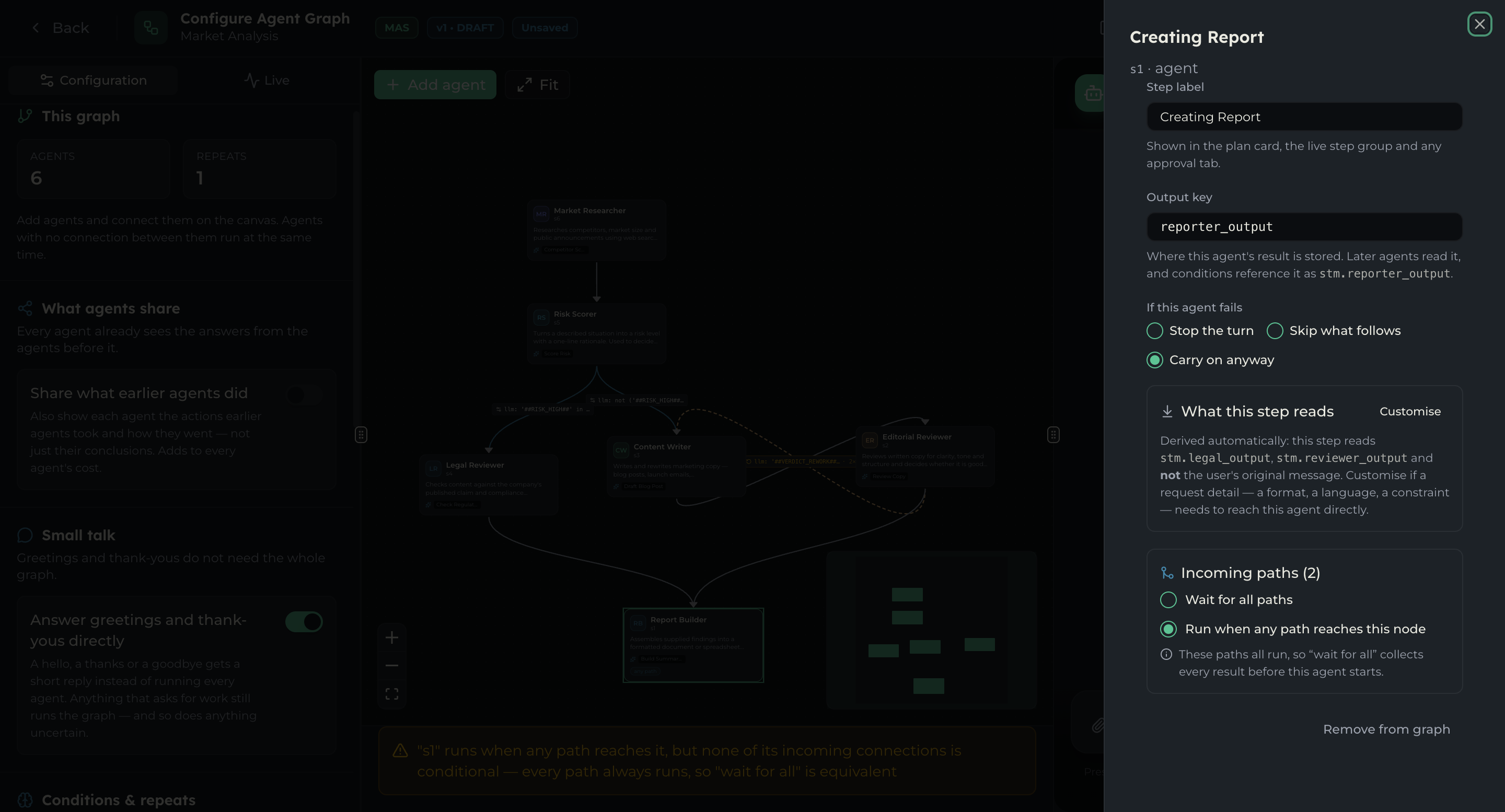 The Incoming paths control on a step with two incoming connections