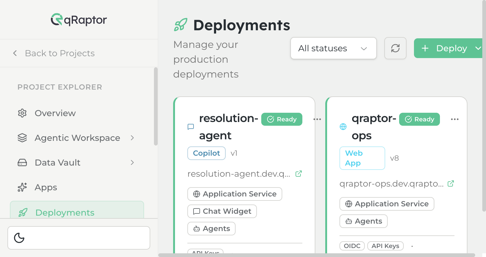 New Deployment wizard showing name, type, agent selection, and channel configuration