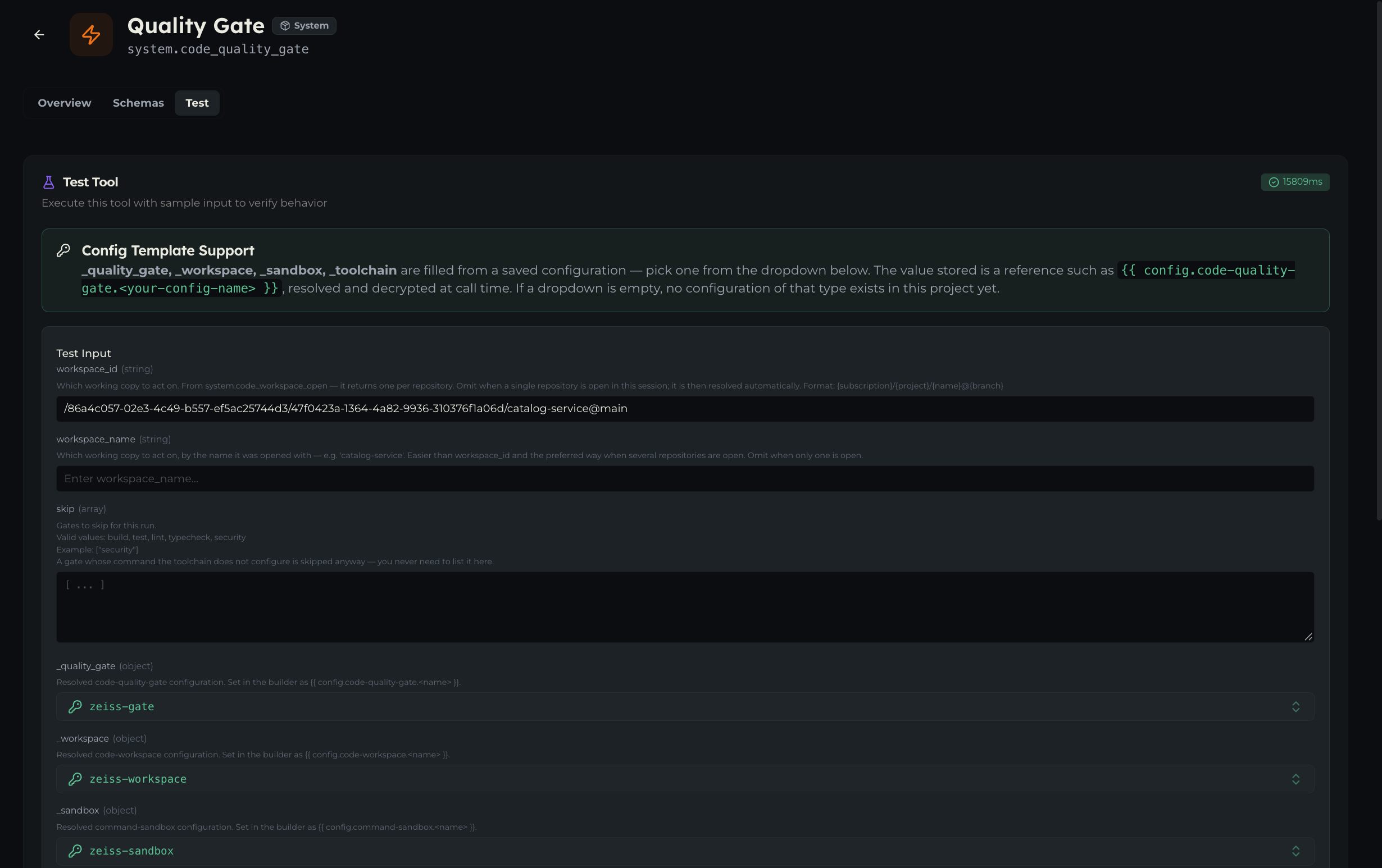 The quality gate tool configs