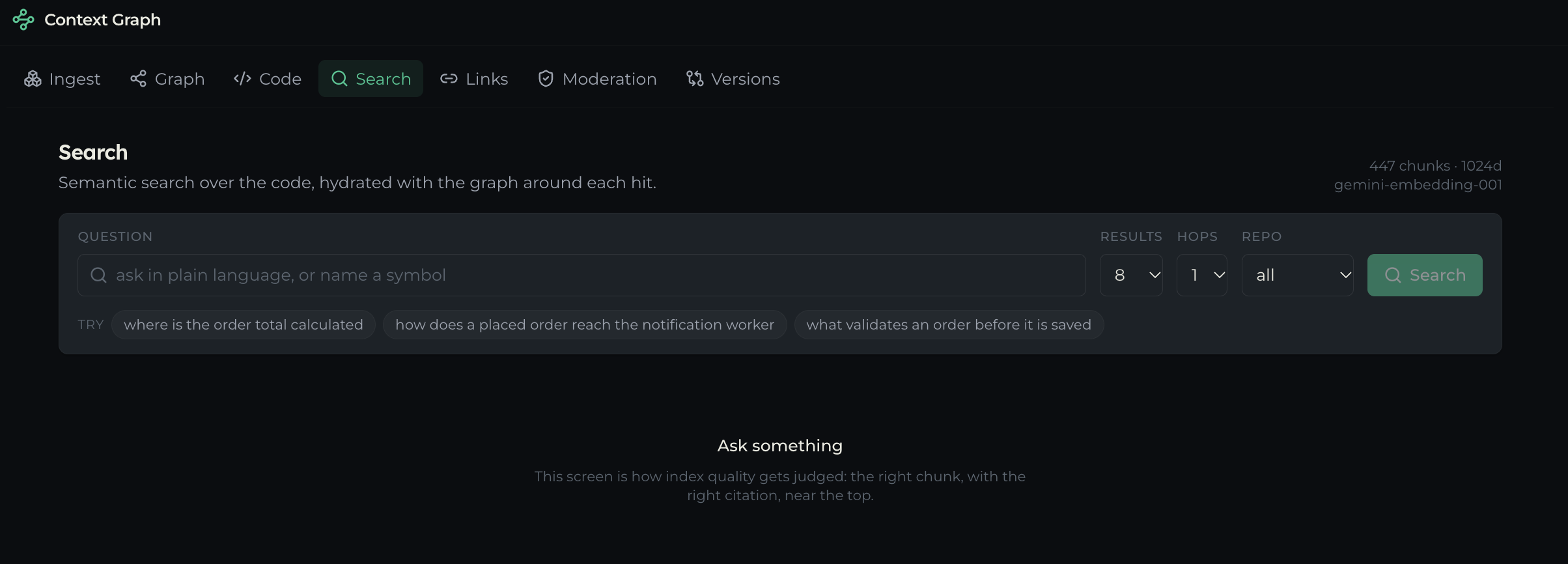 The search console with its suggested starter questions