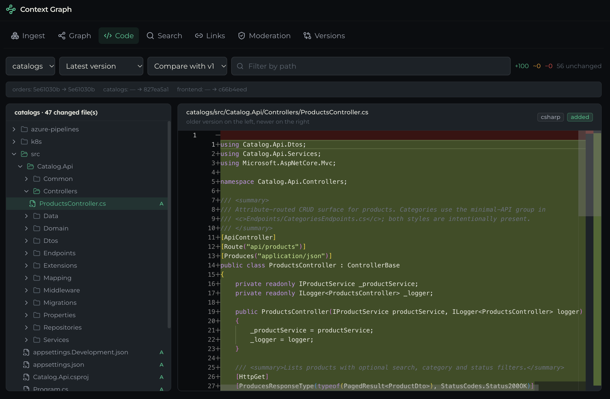 Two versions of a file shown side by side