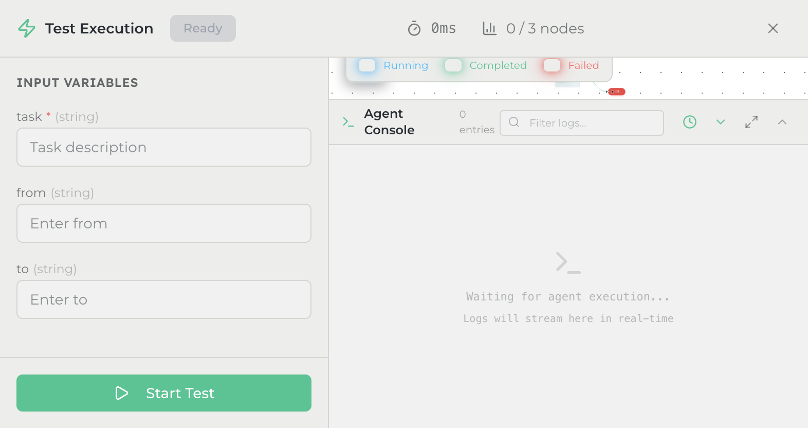Agent Builder canvas with Start and End nodes after creating the Support Ticket Router agent