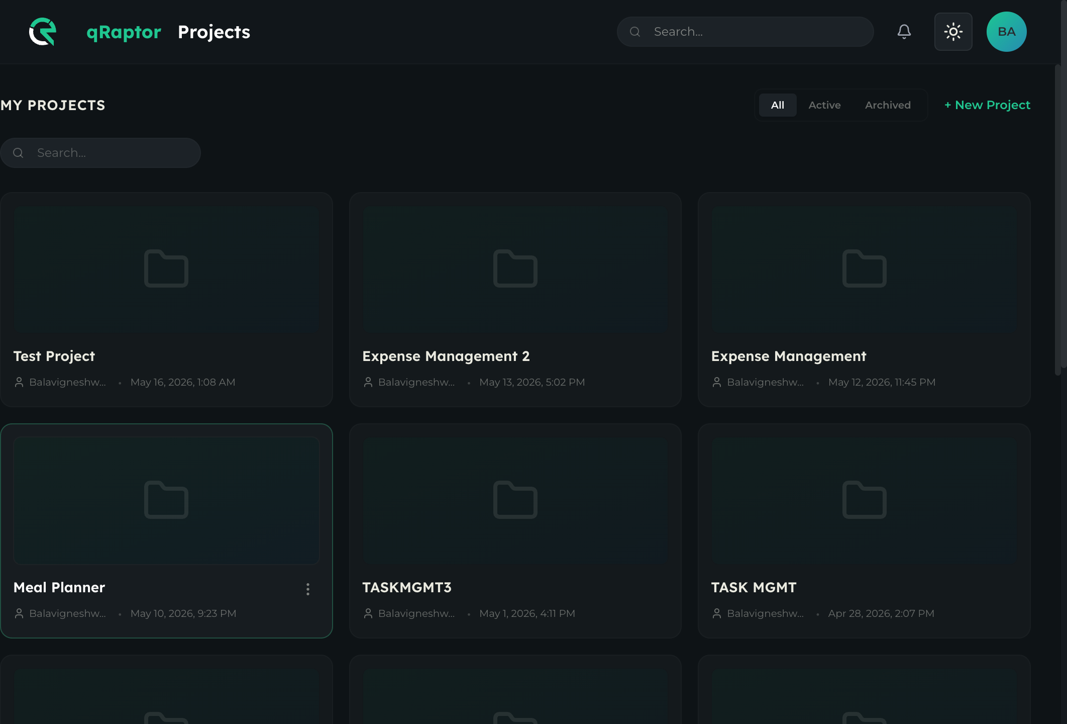 Dashboard with the New project button highlighted in the sidebar